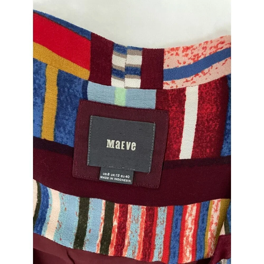 Anthropologie Maeve Boho Cap Sleeve Multicolor Striped Dress US 8 UK 12 EU 40
